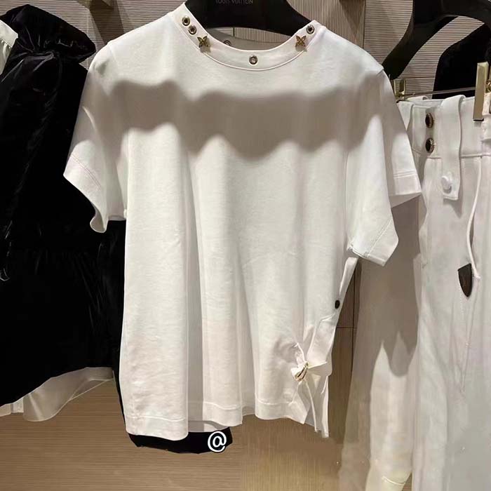 Louis Vuitton Women LV Side Strap T-Shirt Cotton White Regular Fit