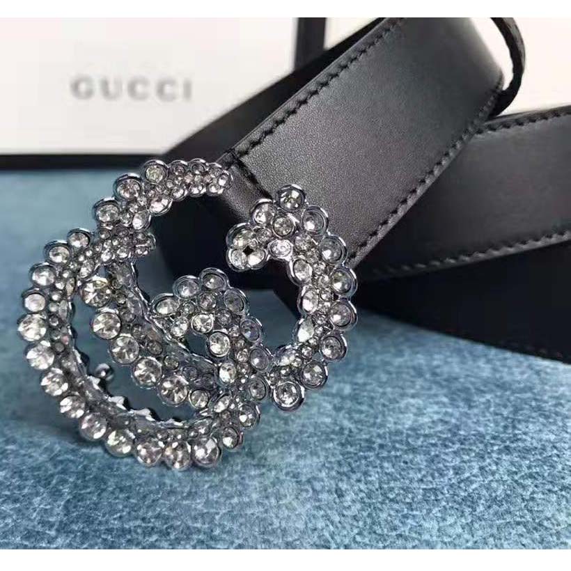 Gucci Unisex Leather Belt with Double G Buckle-Black