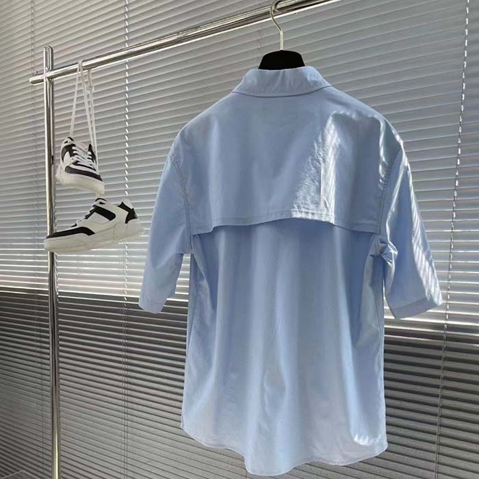 Gucci Women Cotton Poplin Embroidery Light Blue Piece Dyed Point Collar Detachable Sleeves