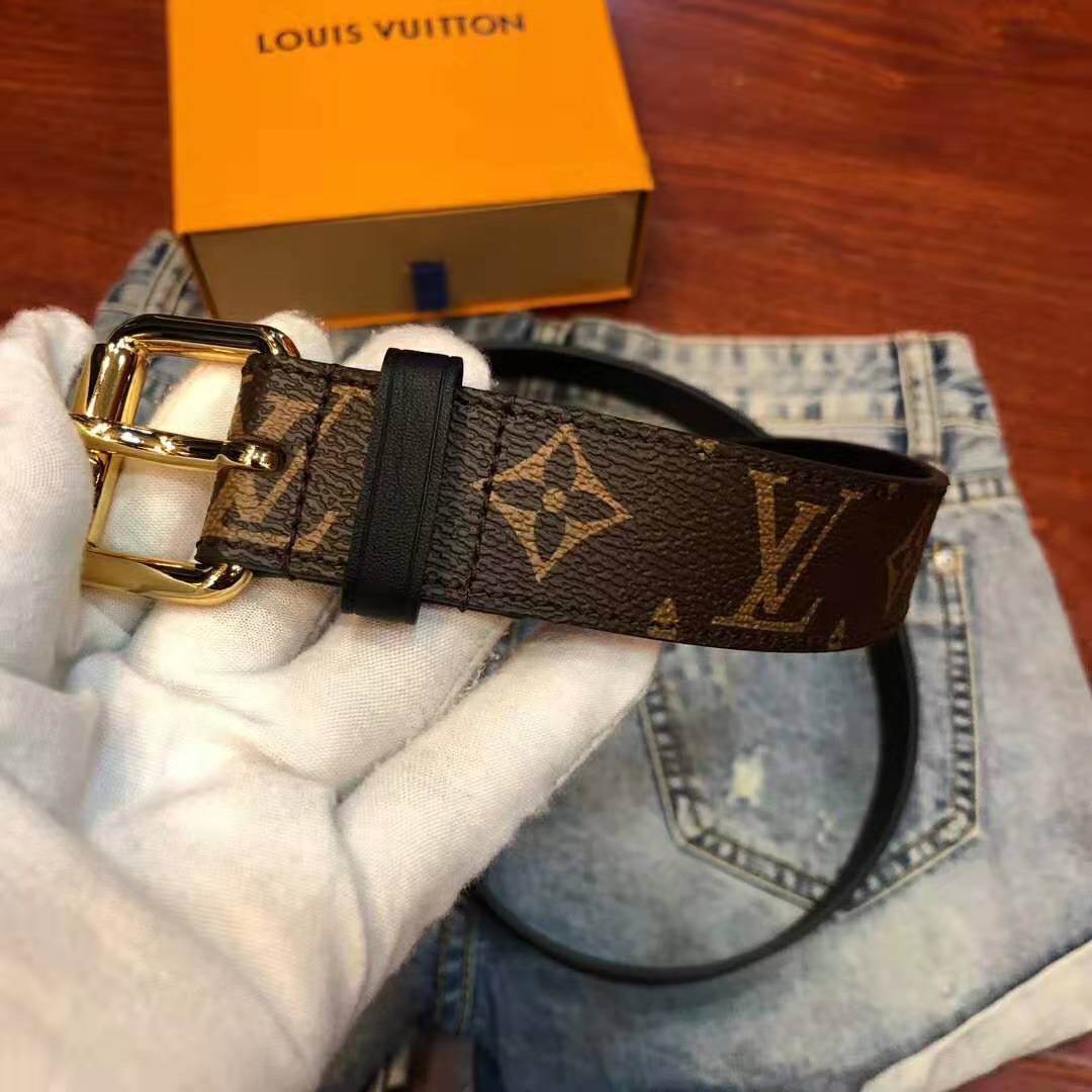 Louis Vuitton LV Unisex Signature Chain 35mm Belt in Monogram Macassar Canvas-Brown
