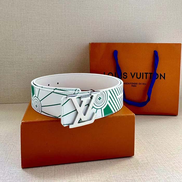 Louis Vuitton Unisex LV Imprint 40 MM Reversible Belt White Leather Silver-Colour Hardware