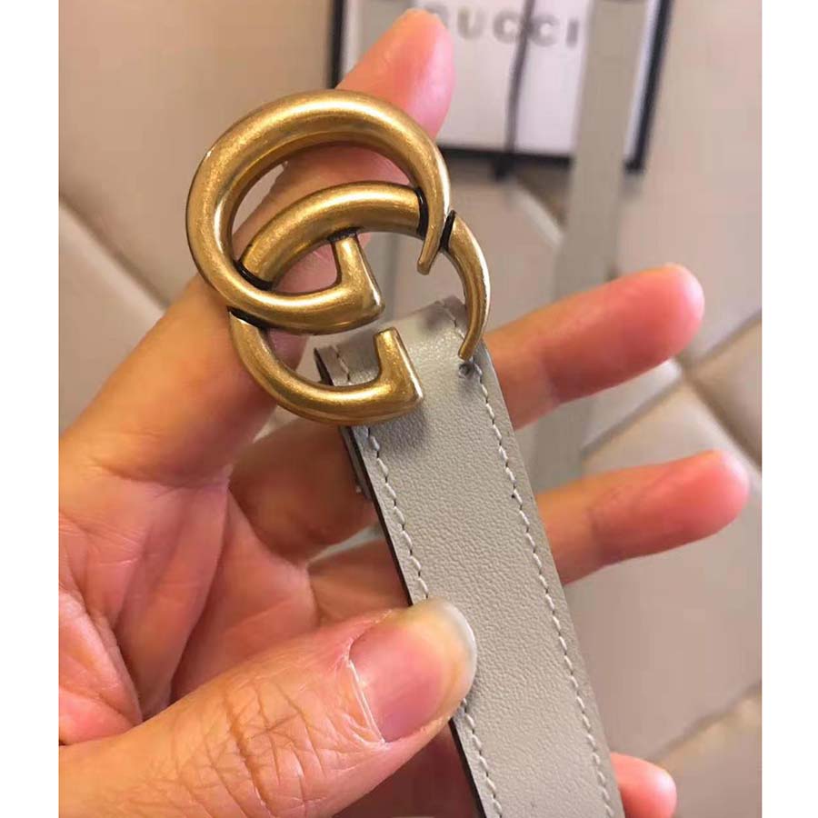 Gucci Unisex Leather Belt with Double G Buckle in 2cm Width-White