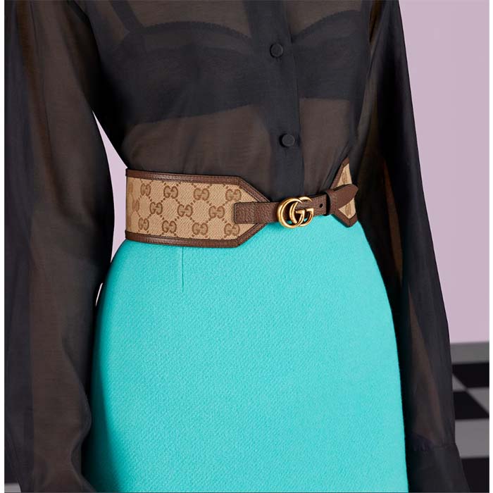 Gucci Unisex GG Marmont Wide Belt Beige Ebony GG Supreme Canvas Double G