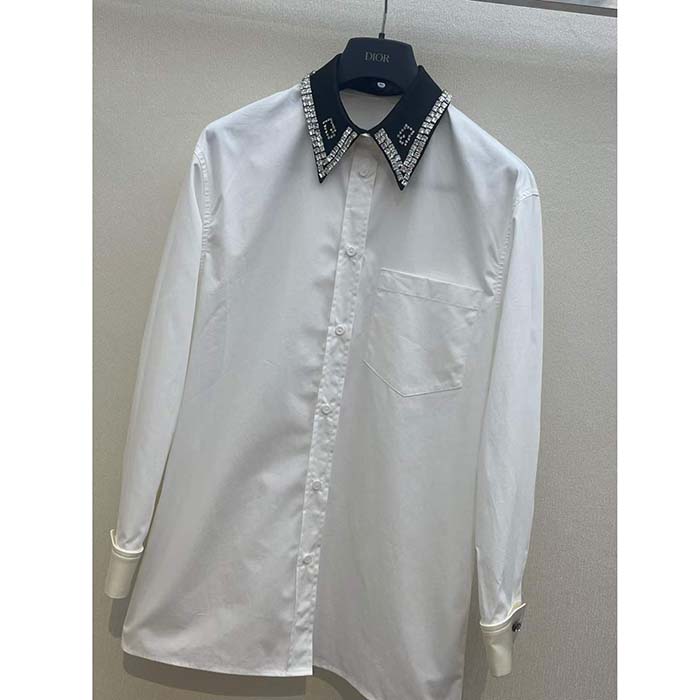 Gucci Men GG Cotton Shirt Detachable Collar White Poplin Long Sleeves
