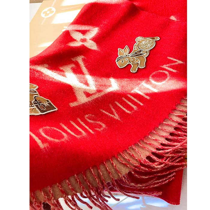 Louis Vuitton LV Women Precious Rabbit Essential Scarf Red Wool Jacquard Monogram
