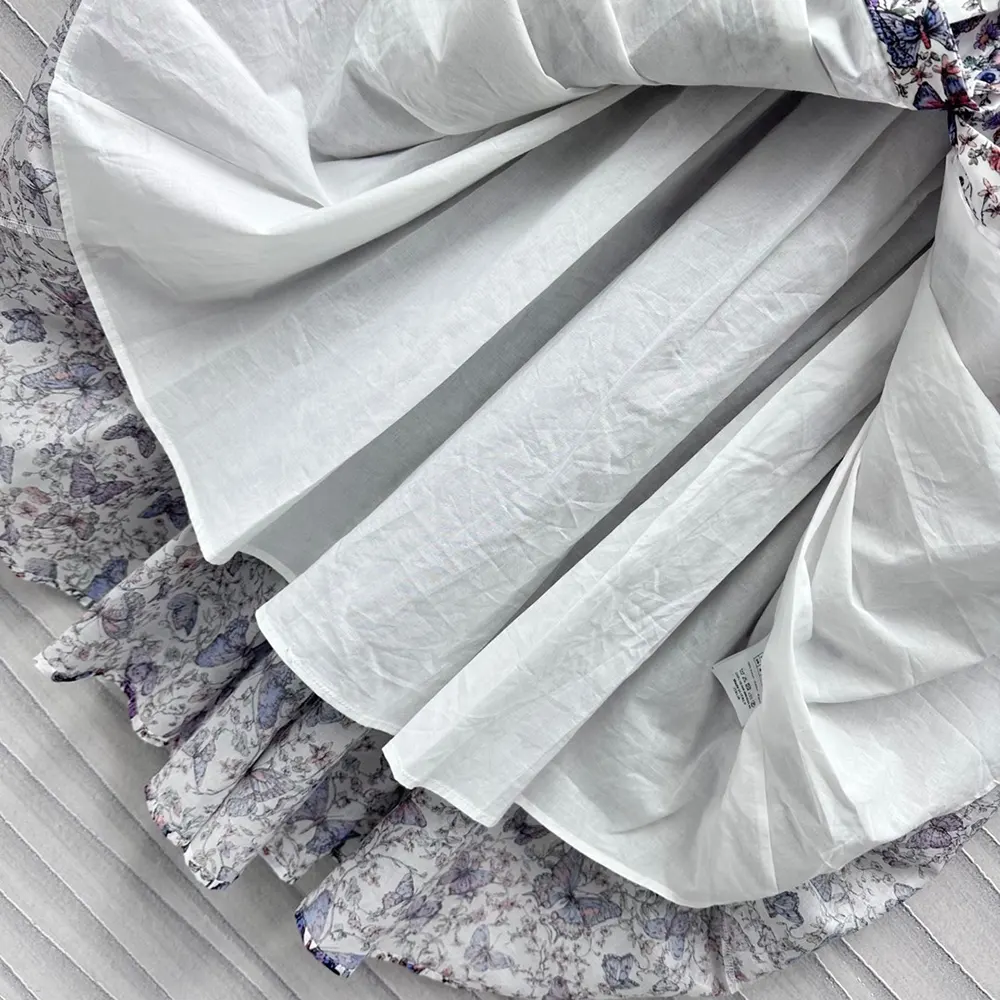 Dior Women Mid-Length Dress with Tied Belt White Cotton Muslin 521D07A3A48