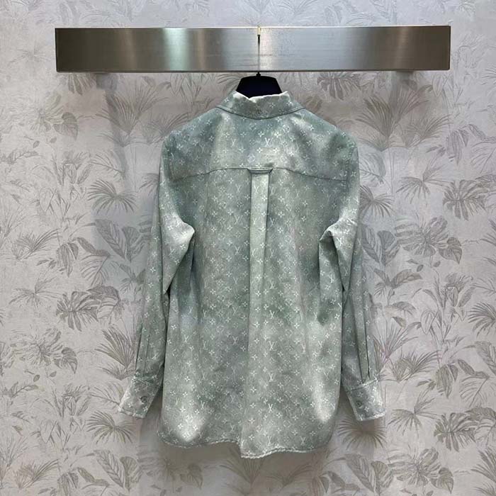 Louis Vuitton Women LV Monogram Cloud Shirt Silk Green Blue Regular Fit