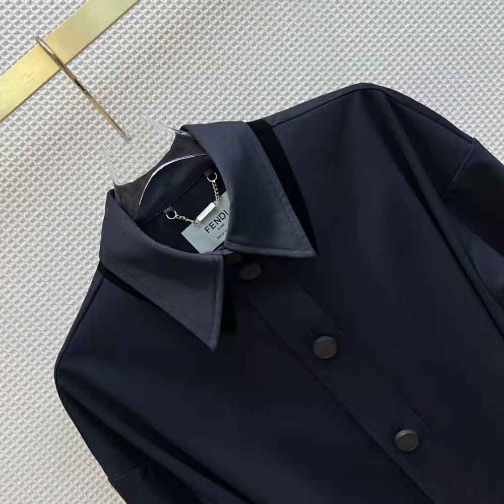 Fendi Women Single-Breasted Blue Wool Go-To Jacket