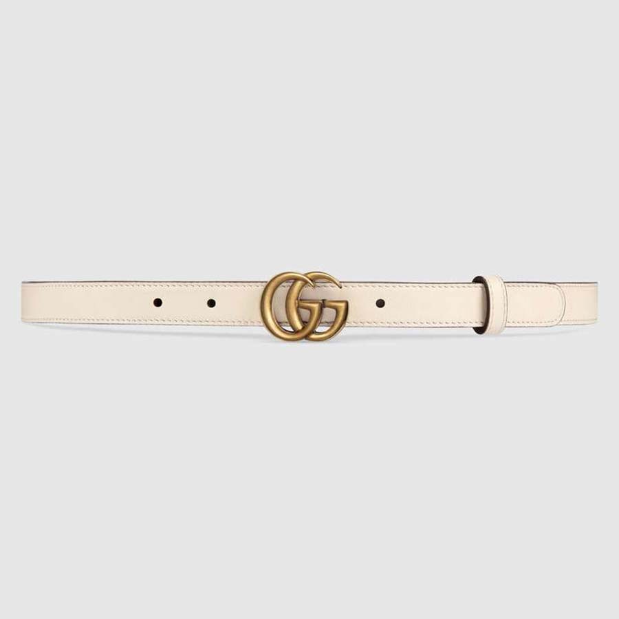 Gucci Unisex Leather Belt with Double G Buckle in 2cm Width-White