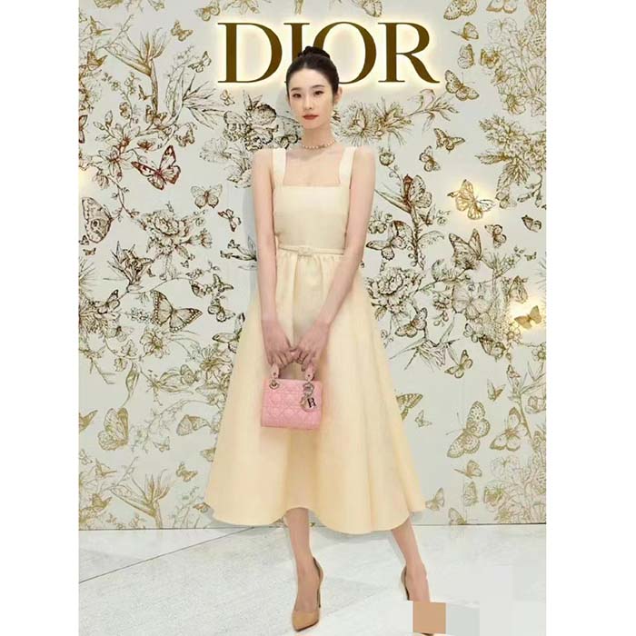 Dior Women CD Mid-Length Belted Dress Ecru Wool Silk Shantung