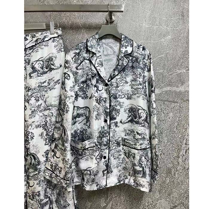 Dior Men CD Dior Chez Moi Shirt White Navy Blue Toile De Jouy Silk Twill