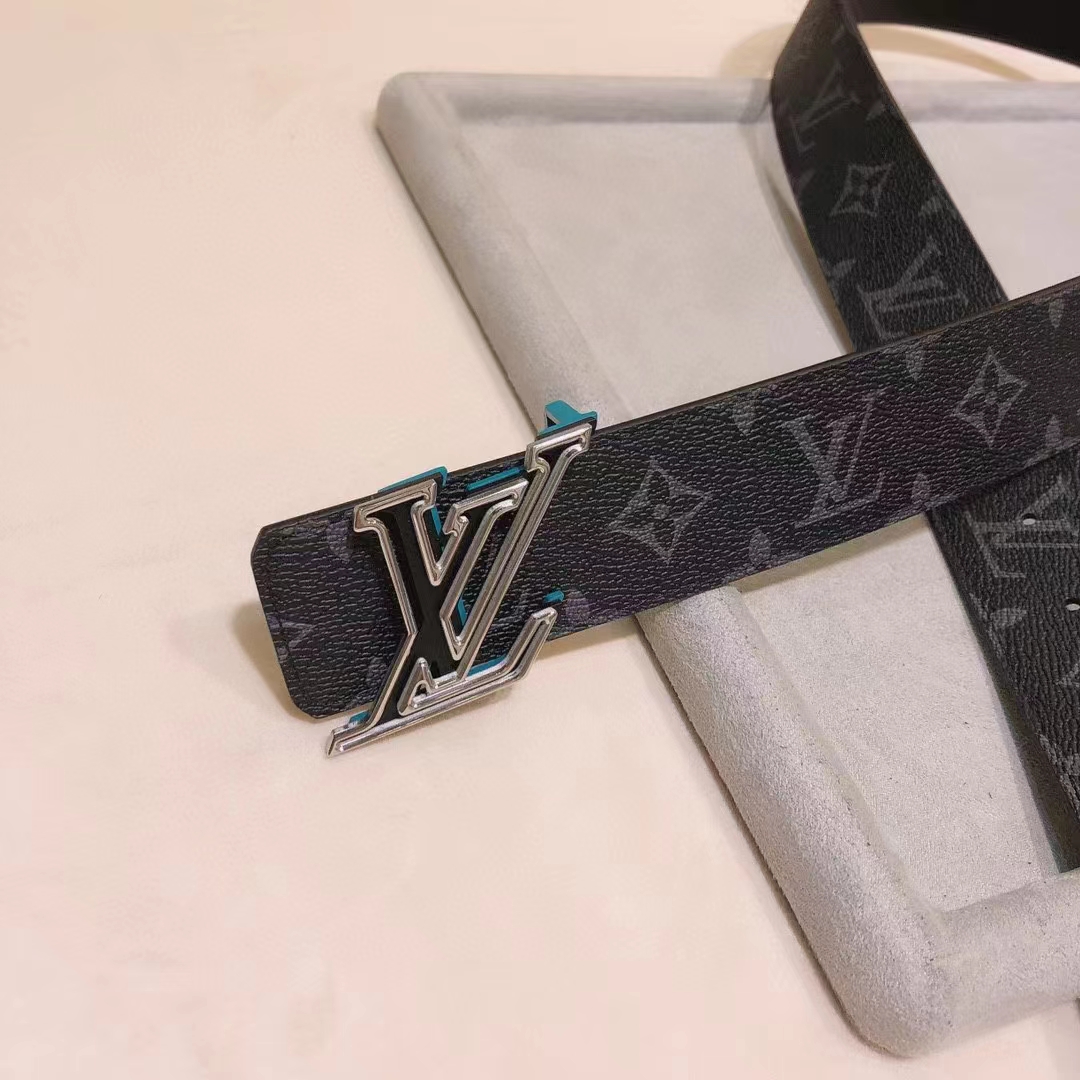 Louis Vuitton Unisex LV Speed 40mm Reversible Belt Turquoise Blue Monogram Eclipse Coated Canvas Leather