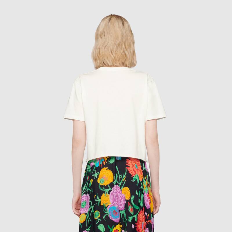 Gucci Women Gucci Cherry Print Cotton T-Shirt Jersey Crewneck Cropped Fit-White