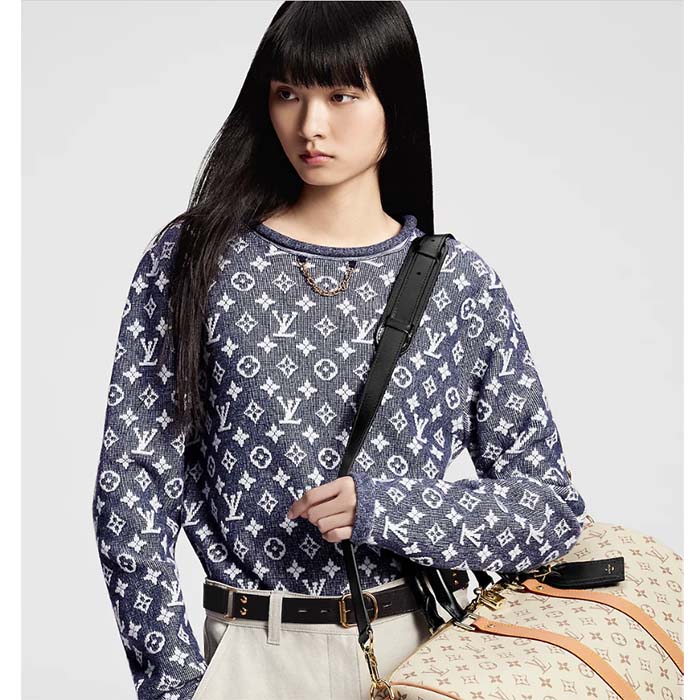 Louis Vuitton Women LV Monogram Jacquard Pullover Wool Cotton Grey Blue Regular Fit