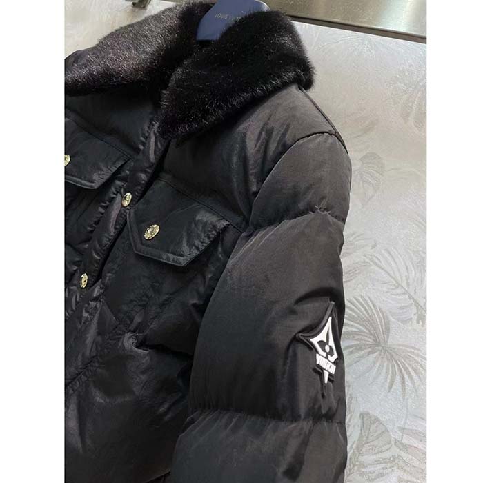 Louis Vuitton Women LV SKI Crinkled Nylon Peplum Puffer Jacket Polyamide Black