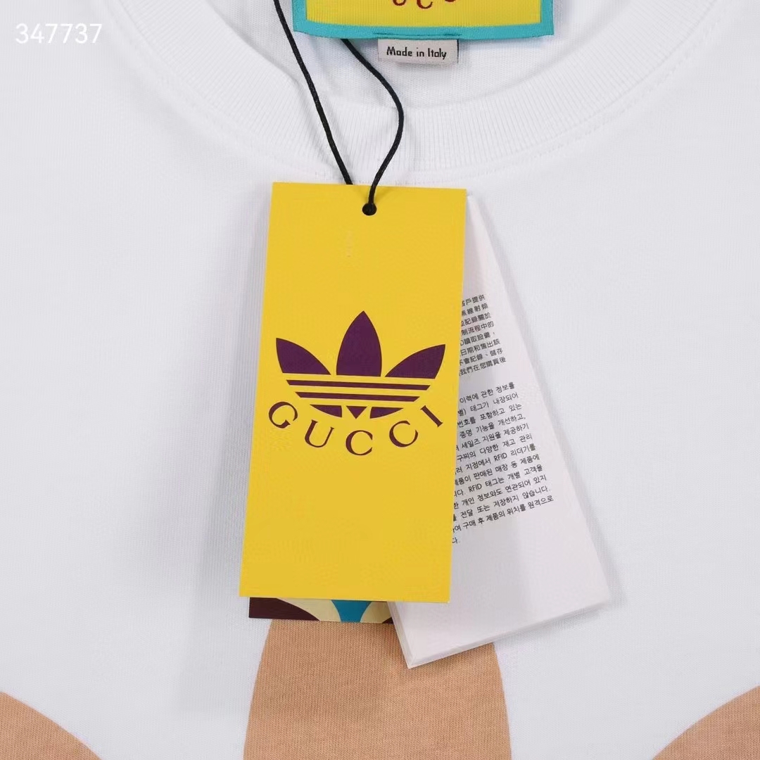 Gucci Men GG Adidas x Gucci Cotton Jersey Ivory Trefoil Print Crewneck Short Sleeves