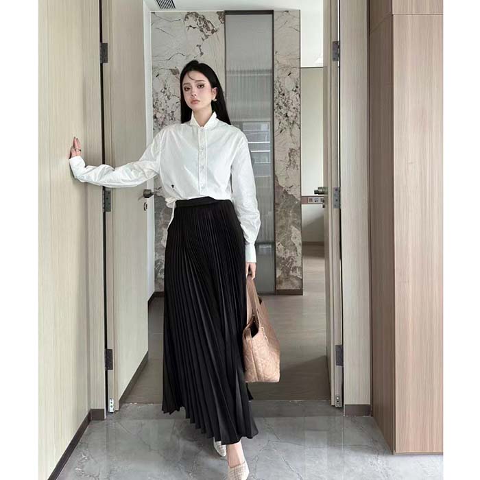 Dior Women CD Wing-Collar Shirt White Cotton Poplin