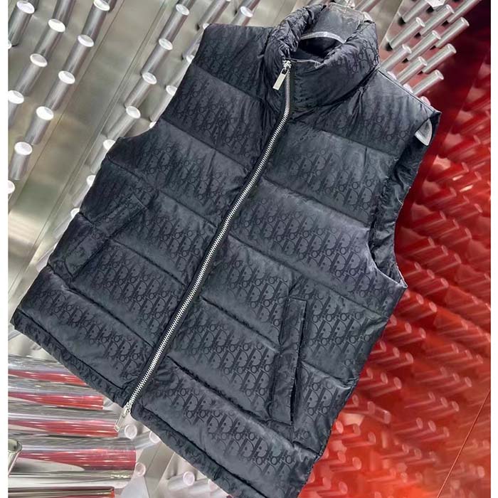 Dior Men CD Dior Oblique Sleeveless Down Jacket Gray Technical Jacquard