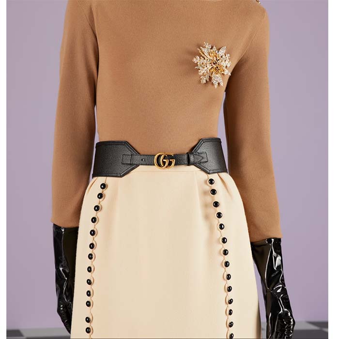 Gucci Unisex GG Marmont Wide Belt Black Leather Double G 6.9 CM Width