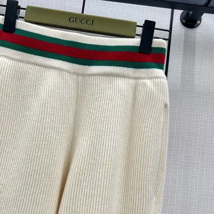 Gucci Women GG Rib Wool Pant Web Elastic Waist Drawstring Elastic Leg Cuffs