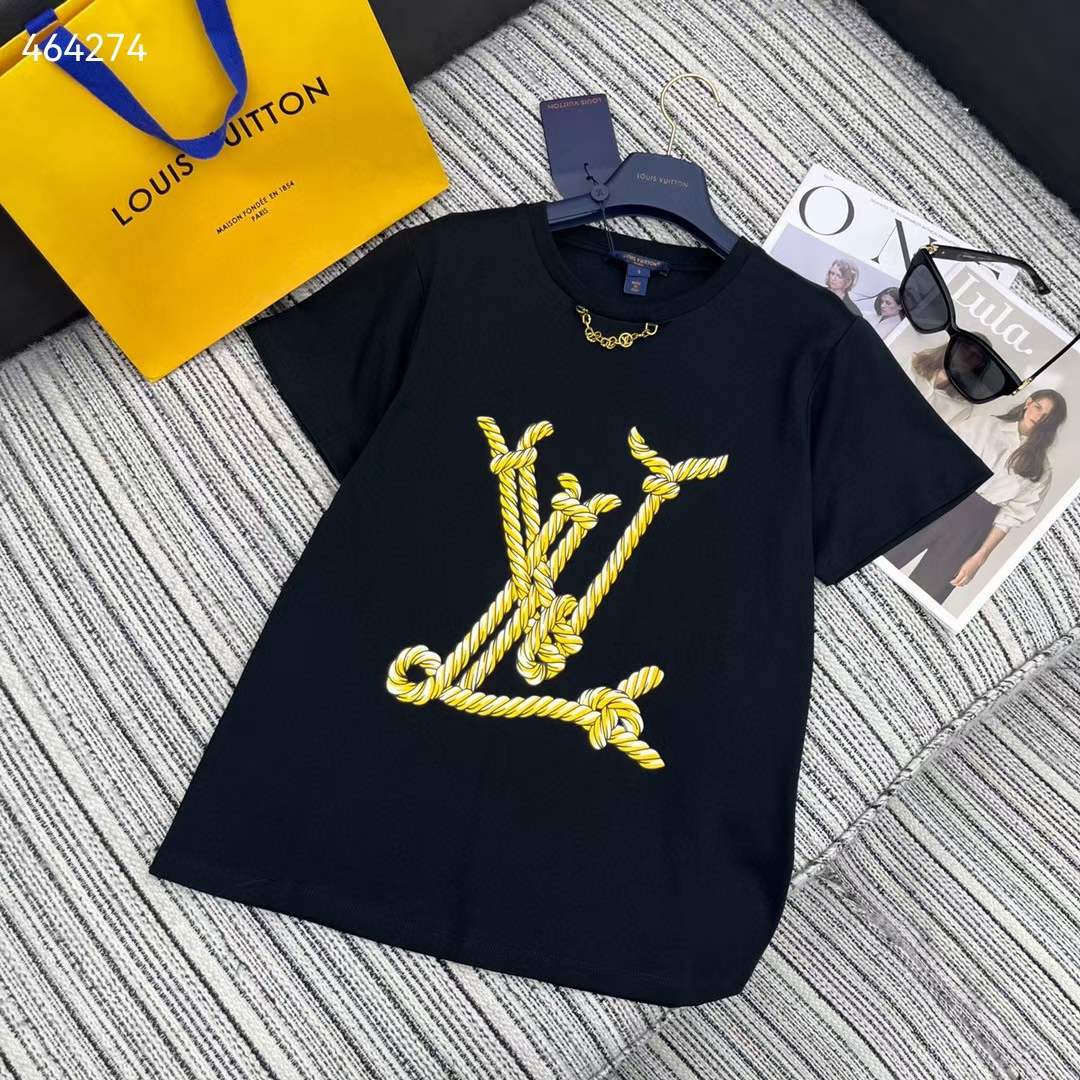 Louis Vuitton Women Nautical LV T-Shirt Cotton Black 1AFMZA