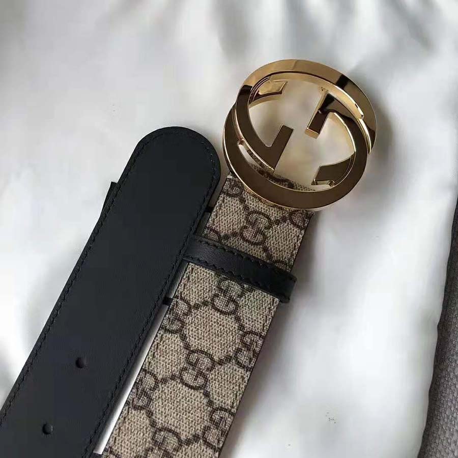 Gucci Unisex GG Supreme Belt with G Buckle in Beige/Ebony GG Supreme Canvas
