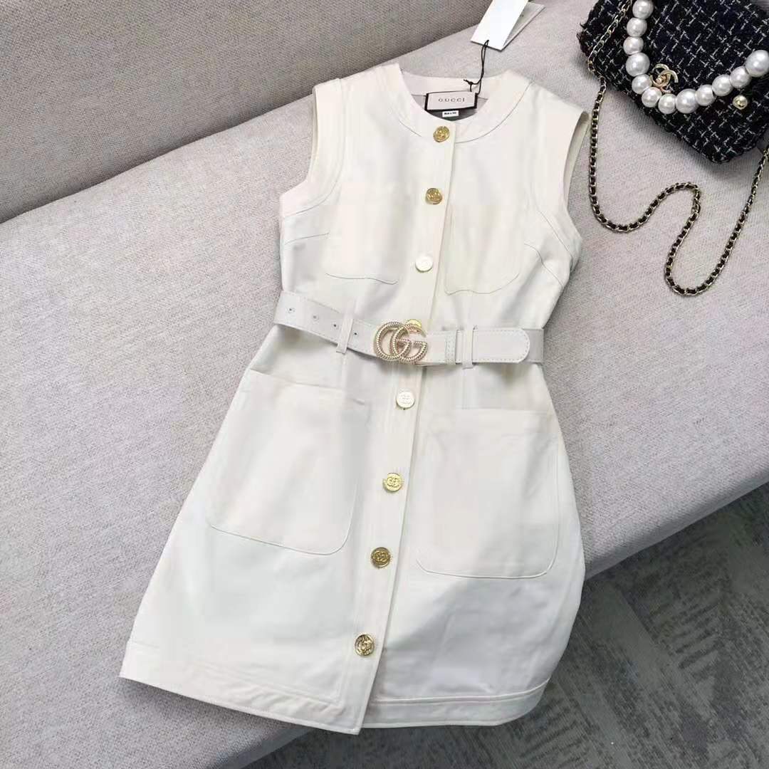 Gucci Women Cady Silk Wool Vest with Double G-White