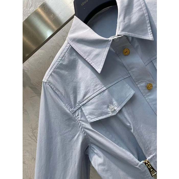 Louis Vuitton LV Women Zipper Waist Shirt Dress Coton Ice Blue Regular Fit