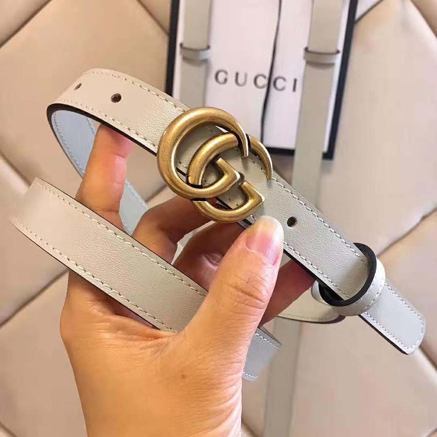 Gucci Unisex Leather Belt with Double G Buckle in 2cm Width-White