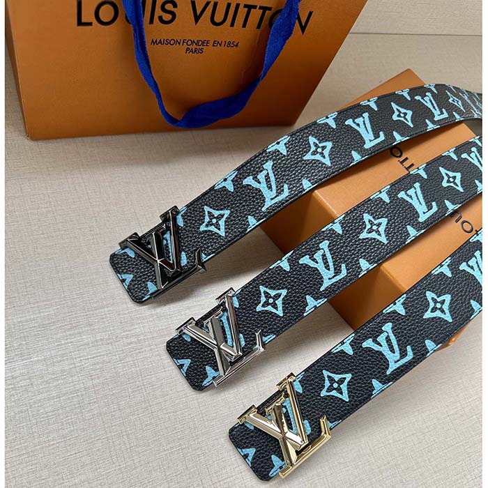 Louis Vuitton Unisex LV Shape 40mm Reversible Belt Monogram Playground Canvas Front Side