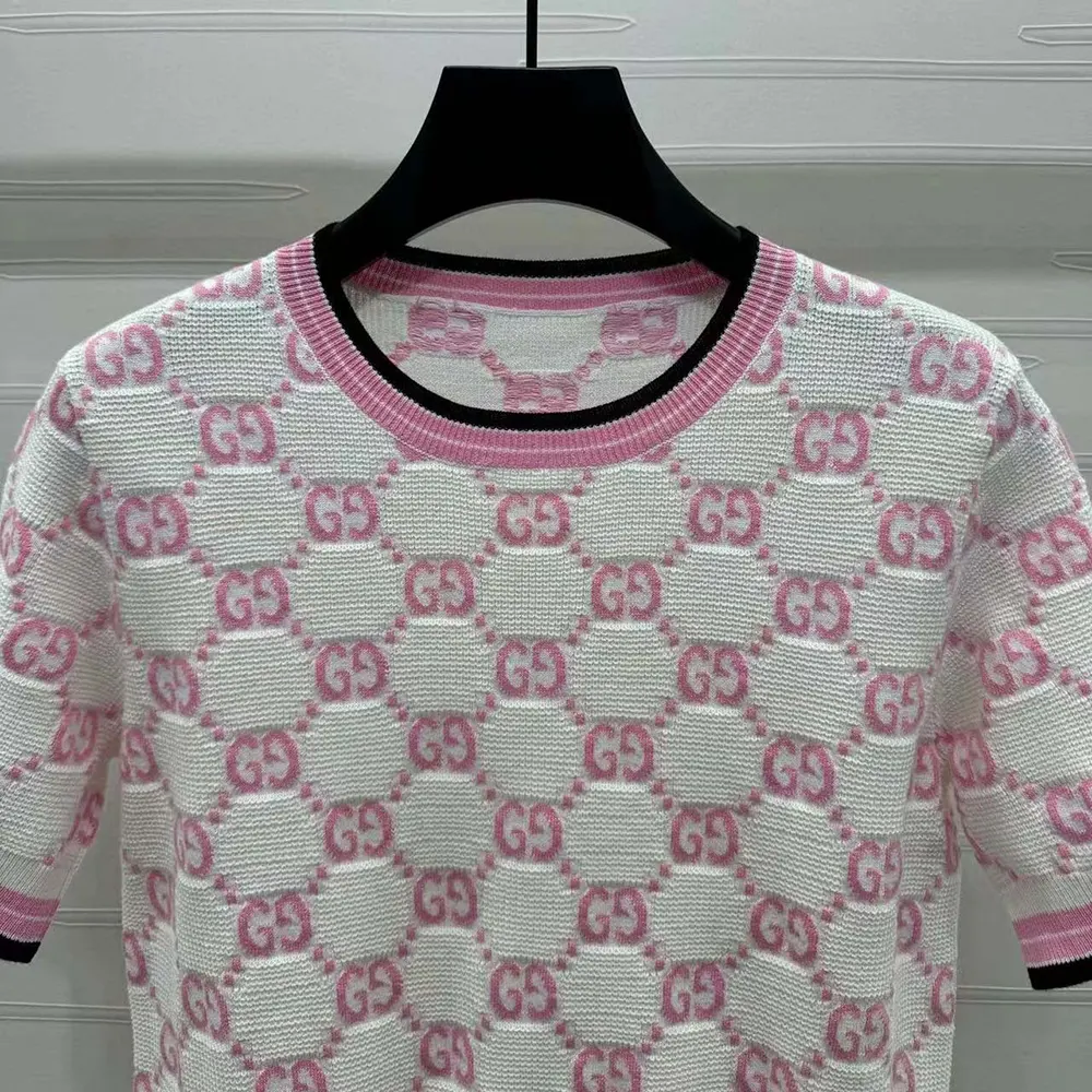 Gucci Women Cotton Crewneck Top with GG Intarsia 788766XKD1R9487