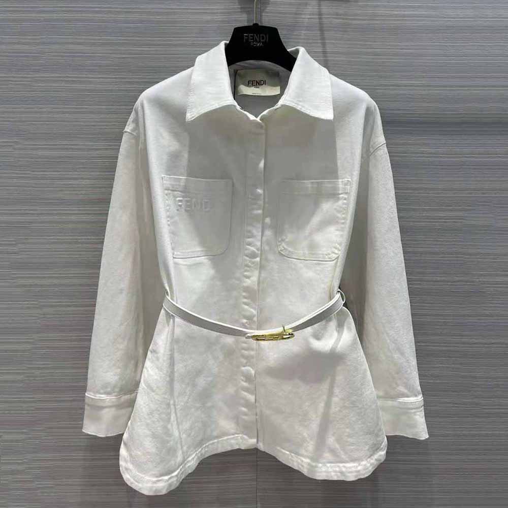 Fendi Women Single-Breasted Go-To White Denim Go-To Jacket
