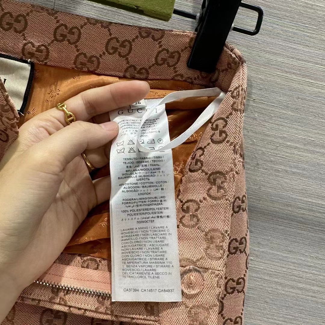 Gucci Women GG Canvas Print Camel Ebony Belt Loops Wide Leg Cropped Length