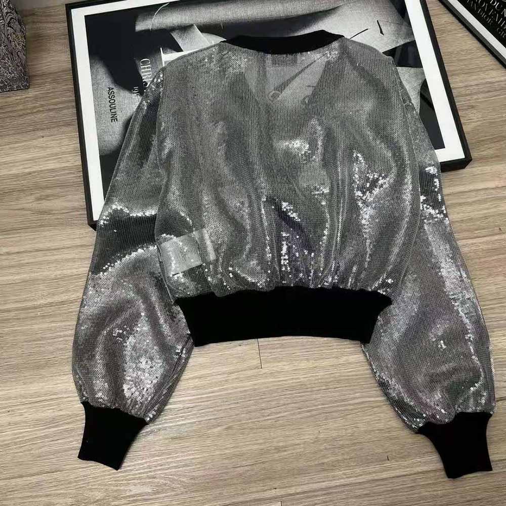 Prada Women Sequin-Embroidered Tulle Crop Top-Black