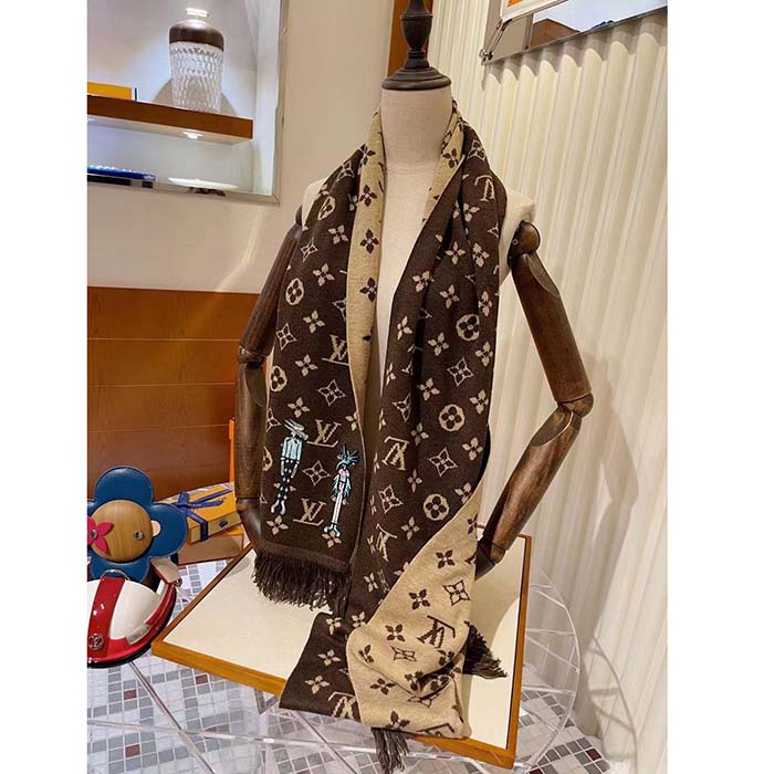Louis Vuitton Unisex LV Friends Scarf Brown Allover Monogram MP2964