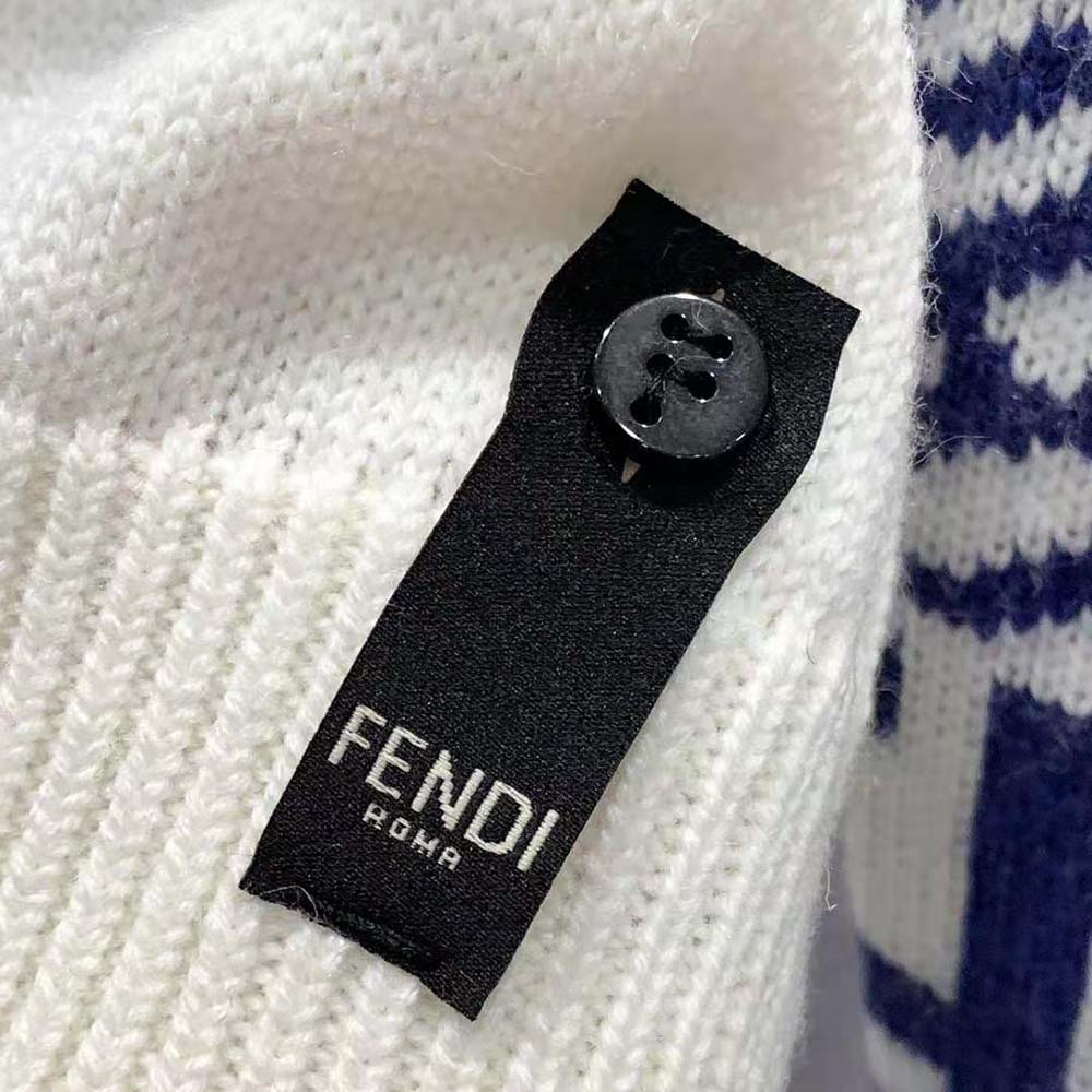Fendi Men White Wool Sweater with High Collar and Long Sleeves