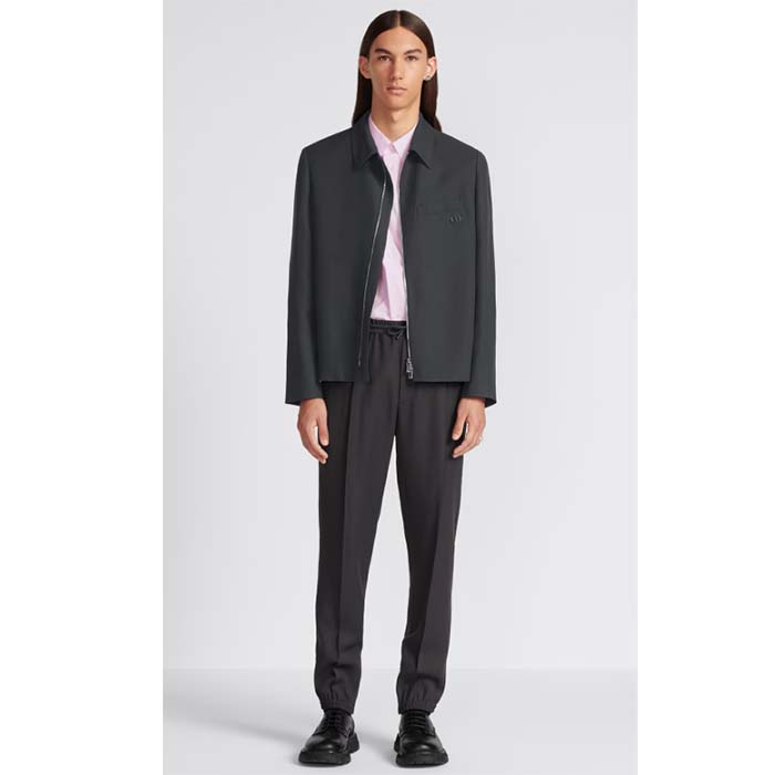 Dior Men CD Zipped Jacket Blue Virgin Wool Blend Viscose Spread Collar