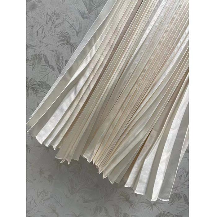 Dior Women CD Mid-Length Pleated Skirt Ecru Cotton Silk Poplin