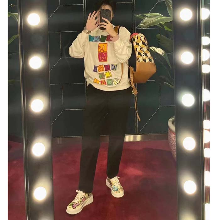 Gucci Women GG Cotton Jersey Sweatshirt Crewneck Rib Cotton Long Sleeves