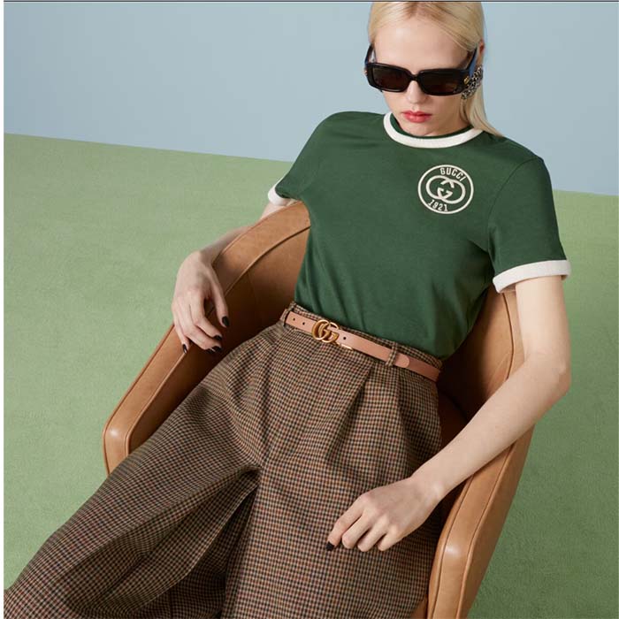 Gucci Unisex Marmont Reversible Thin Belt Red Leather Double G Buckle