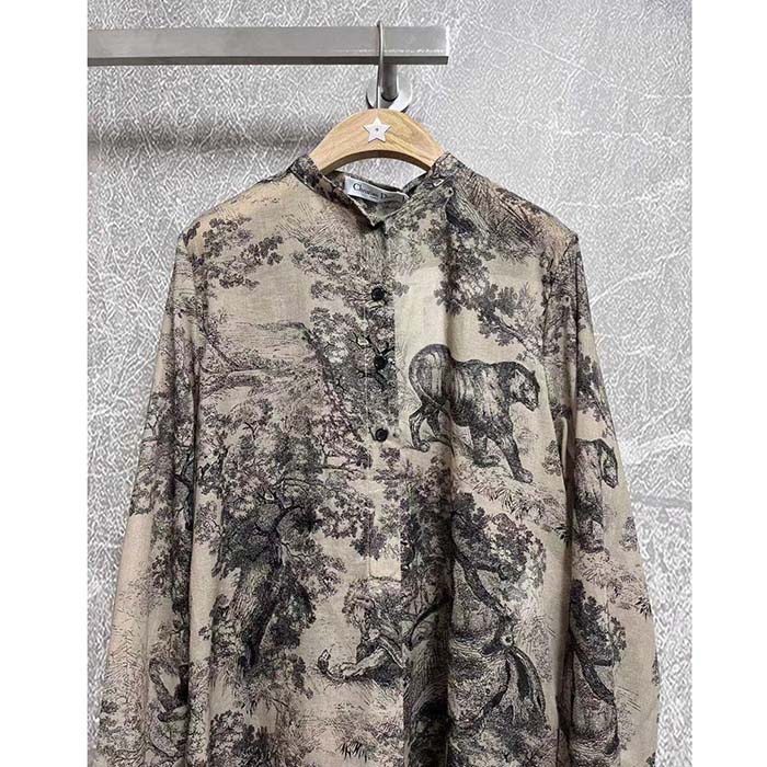 Dior Men CD Long Blouse Hazelnut Cotton Voile Toile de Jouy Motif