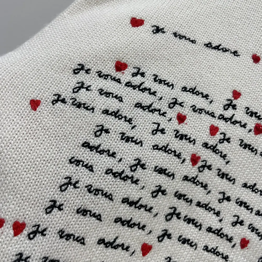 Dior Men Dioramour Embroidered Sweater White Cashmere Knit with Black and Red Je Vous Adore Motif