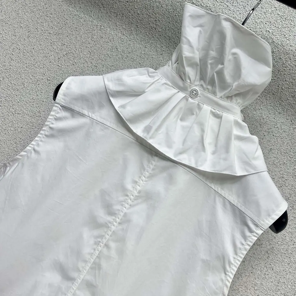 Dior Women Sleeveless Blouse with Removable Ruched Collar White Cotton Poplin