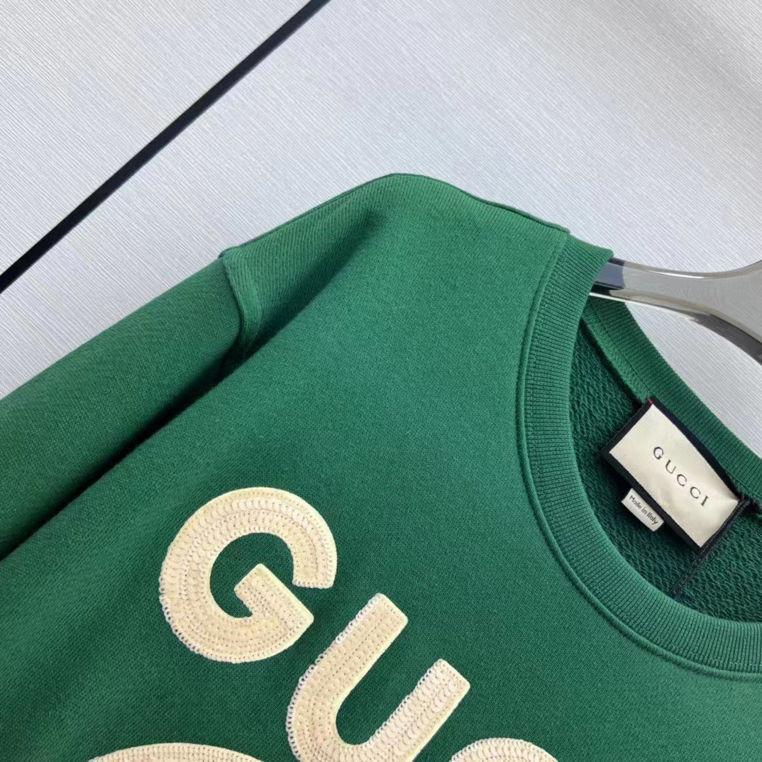 Gucci Women GG Cotton Jersey Sweatshirt Green Light Felted Crewneck Long Sleeves