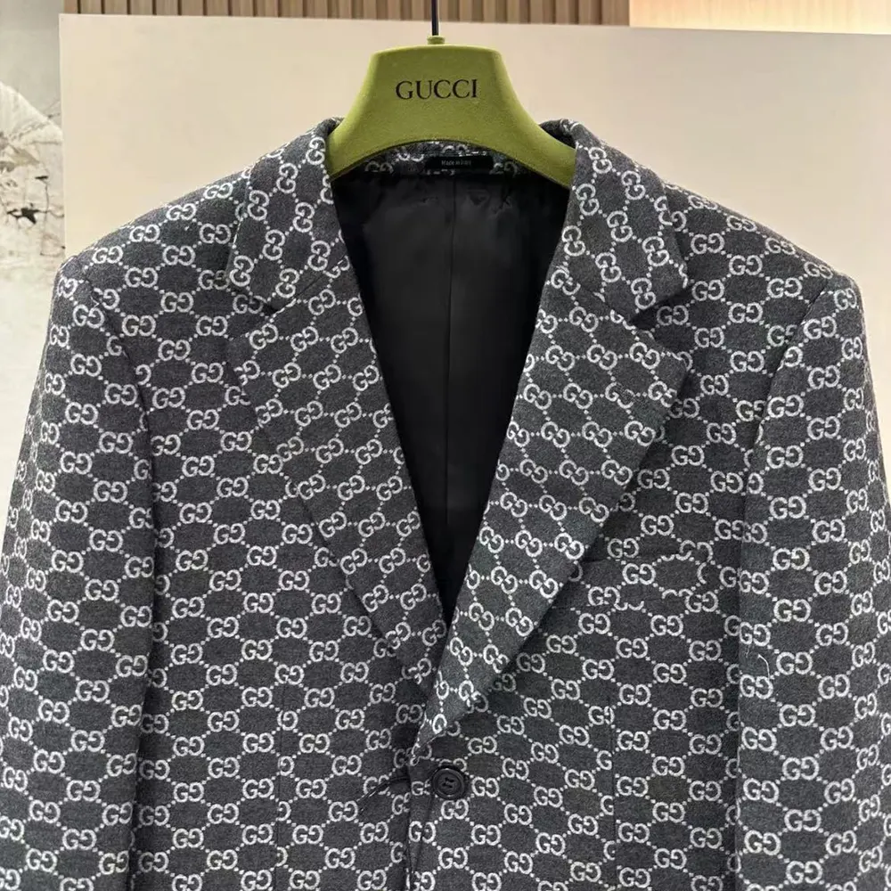 Gucci Men Gucci Classic Silver Wool Blazer