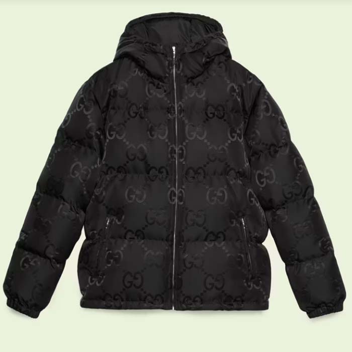 Gucci Women Jumbo GG Canvas Down Jacket Black Jumbo GG Nylon Canvas