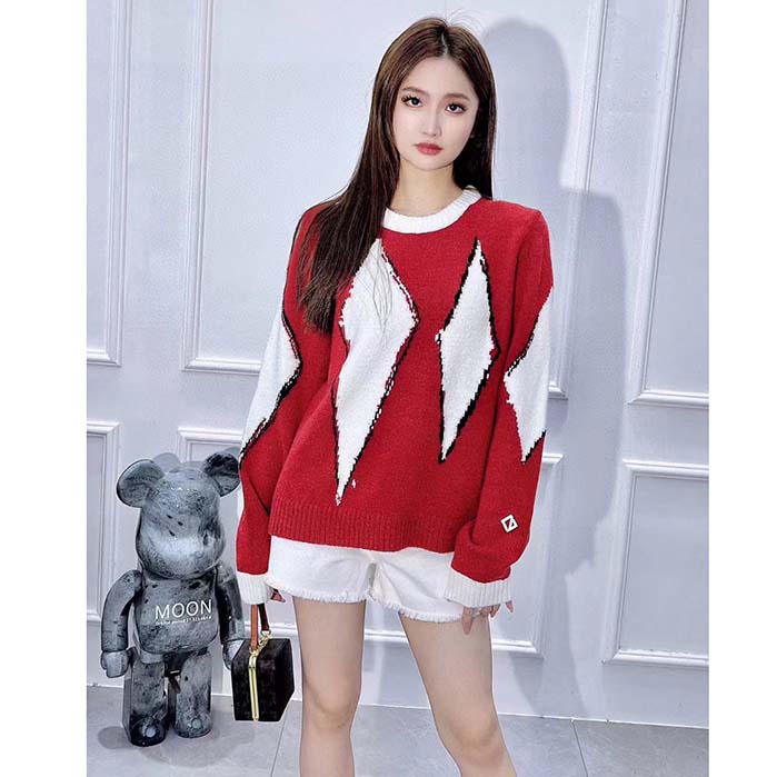 Dior Women CD Dior Peter Dior Sweater Red Wool-Blend Intarsia