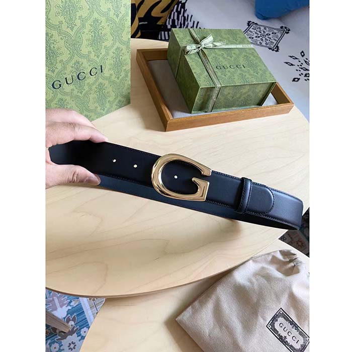 Gucci GG Unisex Belt with G Buckle Black Leather 4 Cm Width