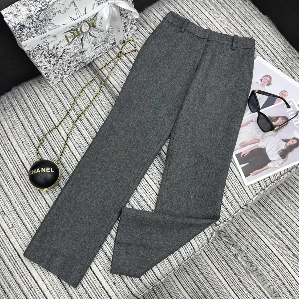 Dior Women Pants Gray Virgin Wool Tweed