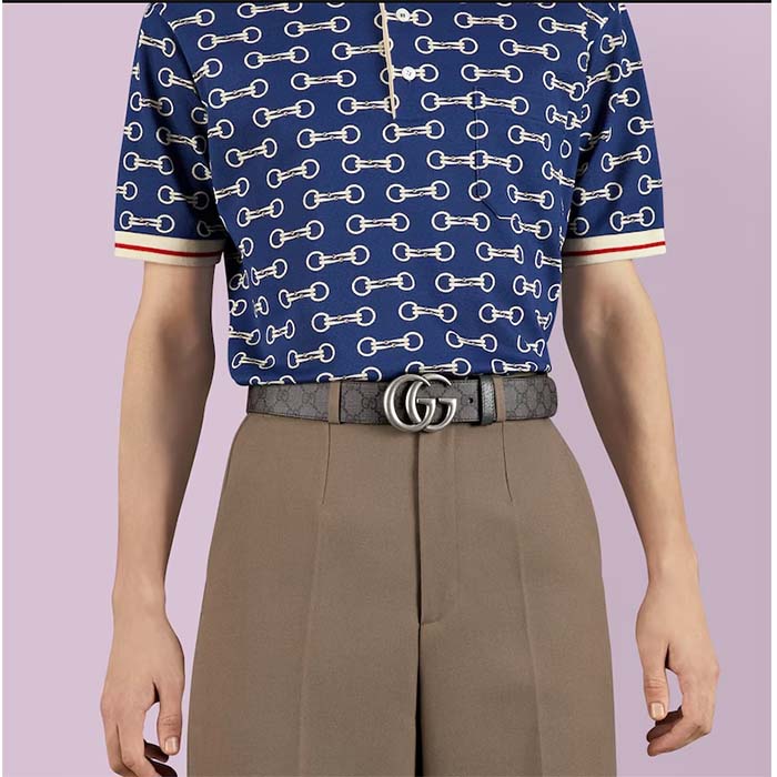 Gucci GG Unisex Marmont Reversible Belt Grey Black Supreme Canvas 3.8 CM Width